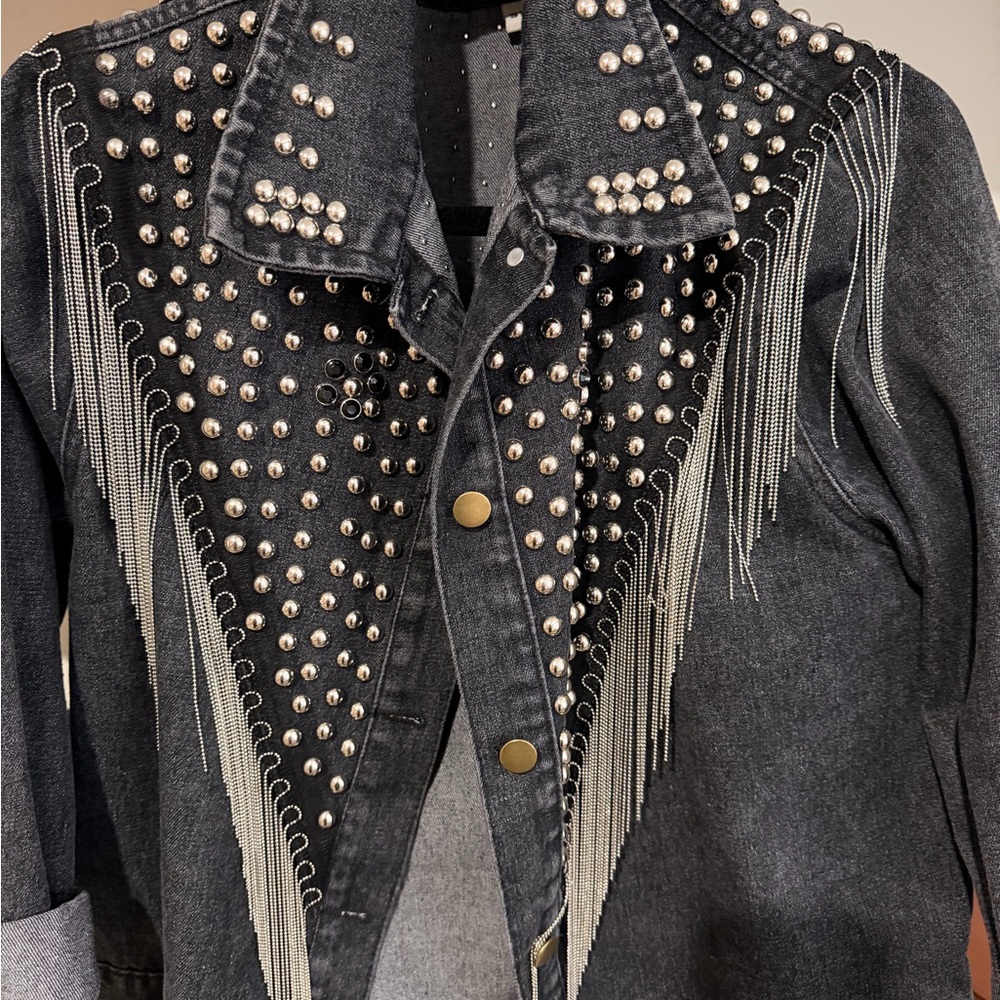 SHEIN Studded Dark Gray Denim Jacket